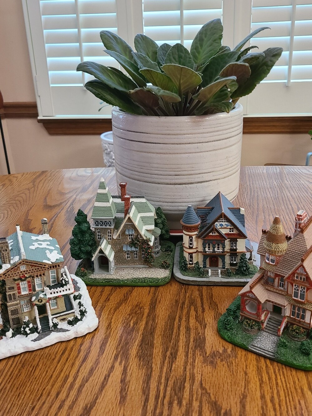 Miniature Holiday Village House Collection - Green Accented Ceramic Village
